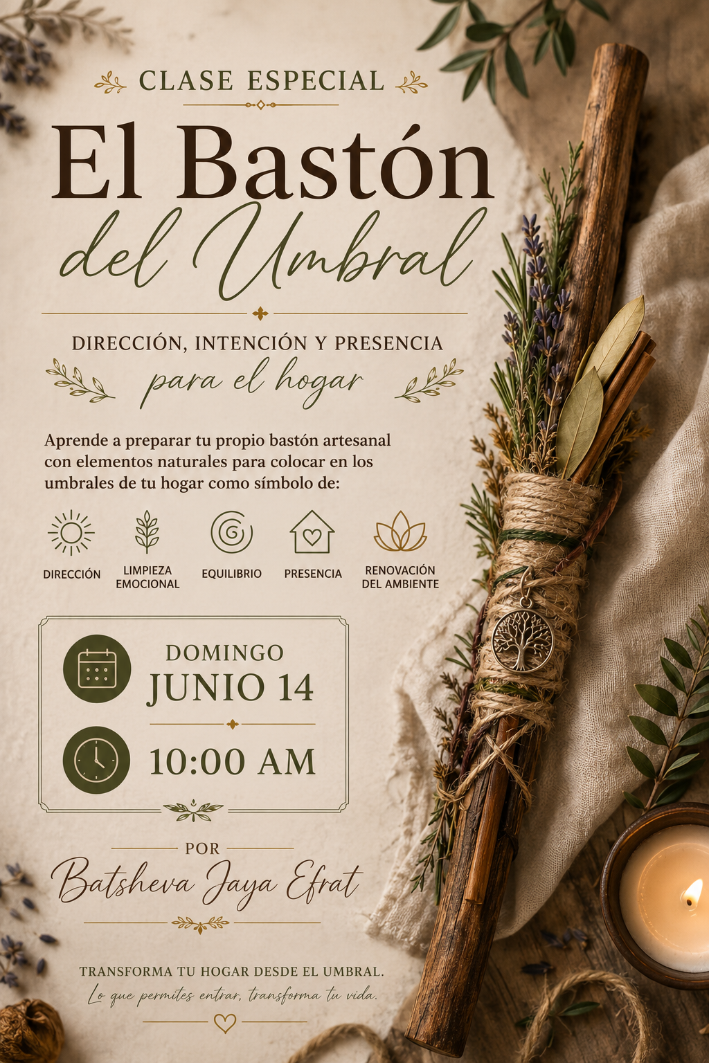 El Bastón del Umbral

Dirección, intención y presencia para el hogar

Por Batsheva Jaya Efrat